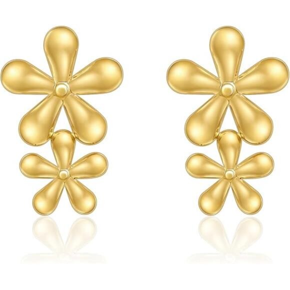 Gold Flower Stud Earrings for Women | Stainless Steel Floral Jewelry Gift - Picture 6 of 6